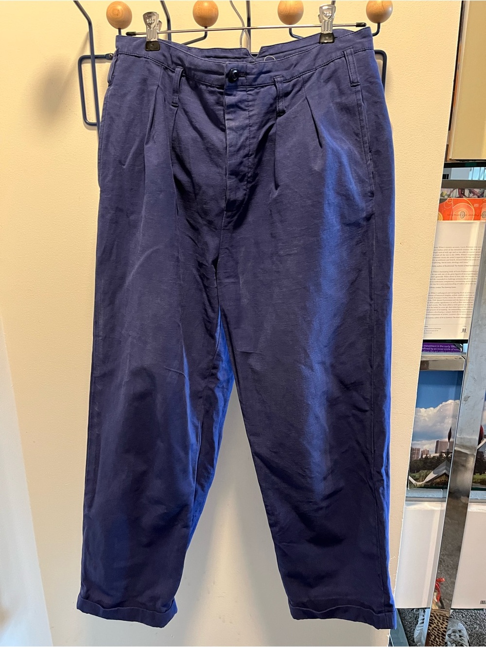 THE GREAT. Women's Navy Pleated Cotton Chinos